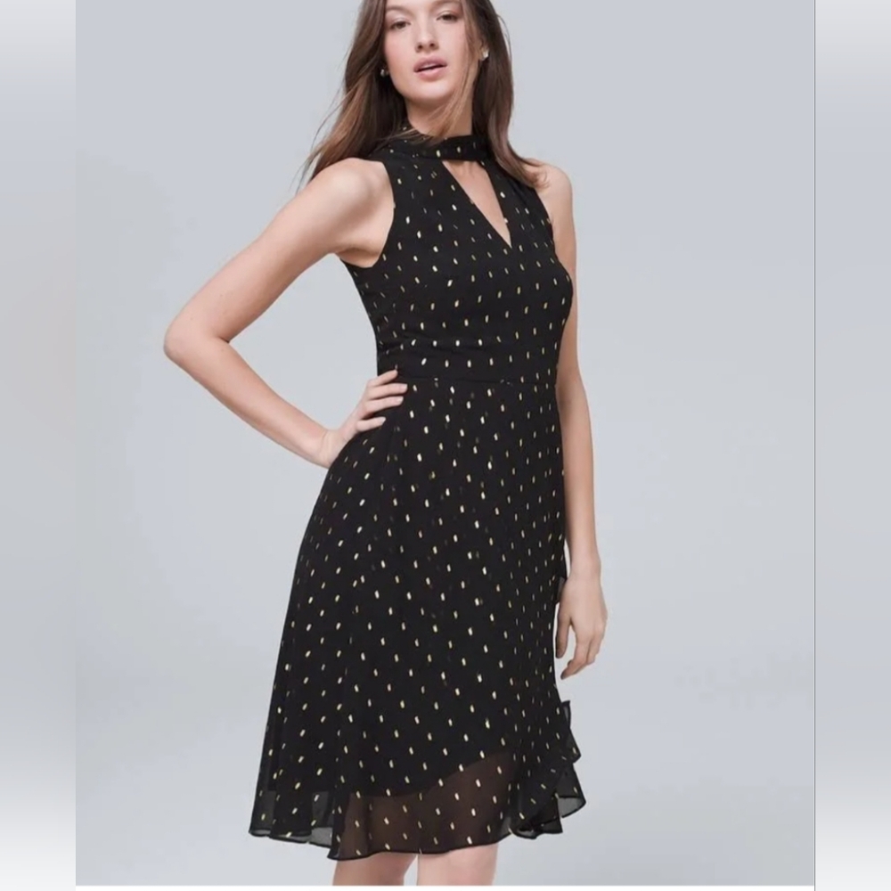 WHBM Black Dress With Gold Spots